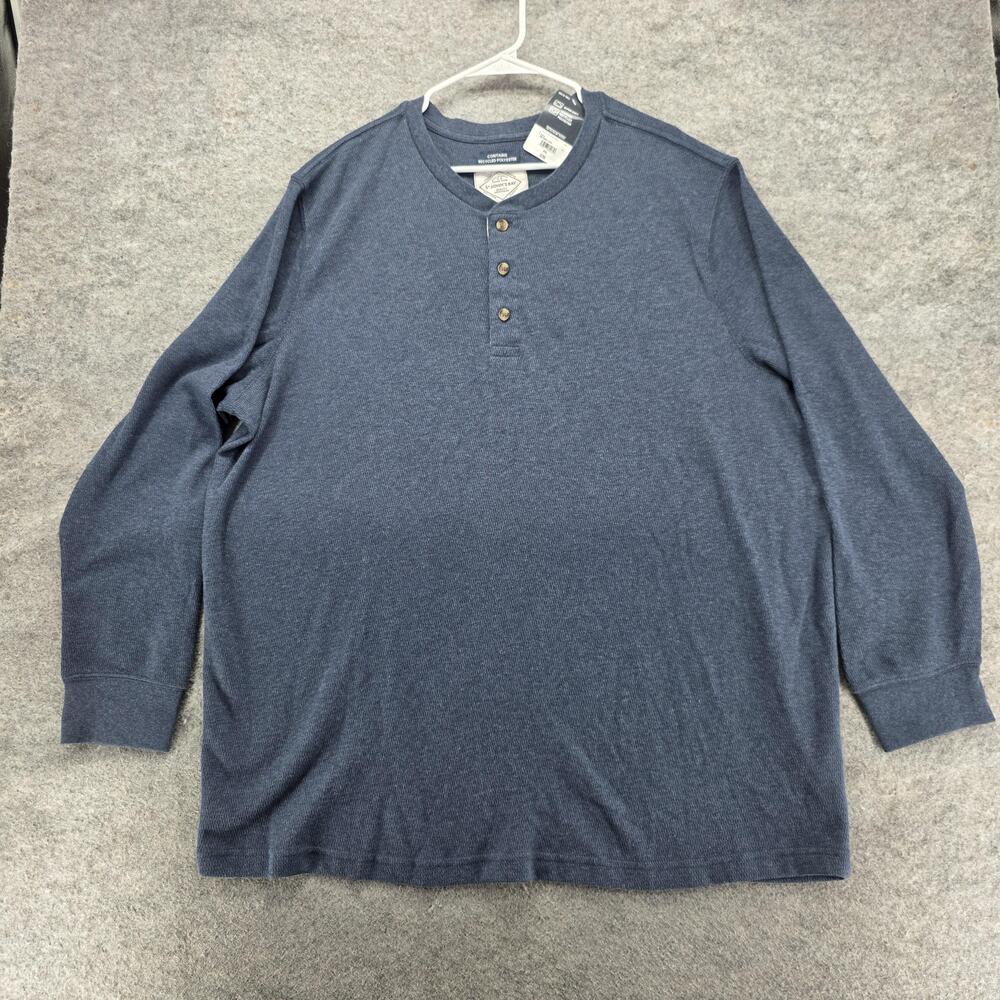 St. John's Bay Shirt Mens 2XL Blue Long Sleeve Henley Button Big & Tall